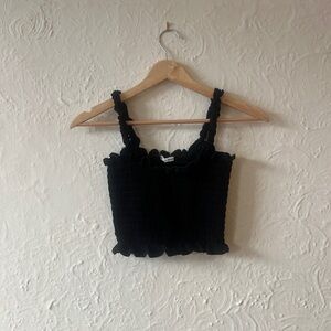 Reformation Black Ruffled Crop Top